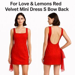 For Love & Lemons Red Velvet Mini Dress Sz S Bow